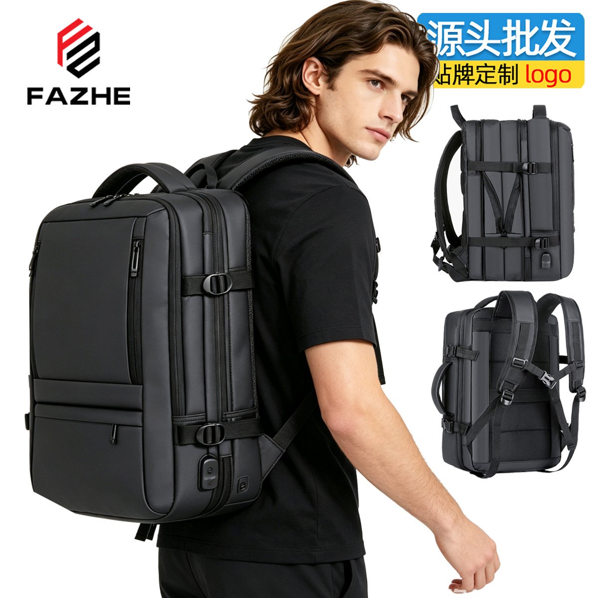 Expandable Business Backpack - Wear-resistant Oxford Cloth 16 Inch Laptop Bag for Travel