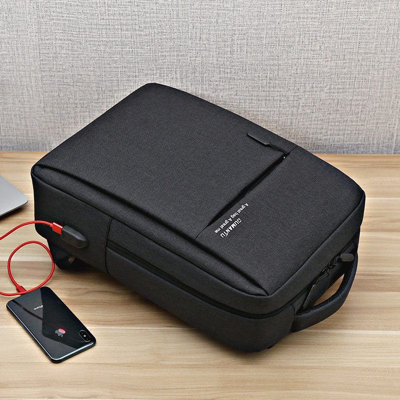 Men Business Laptop Backpack - Waterproof Cotton Linen Travel Bag with Air Cushion Straps - Image 2