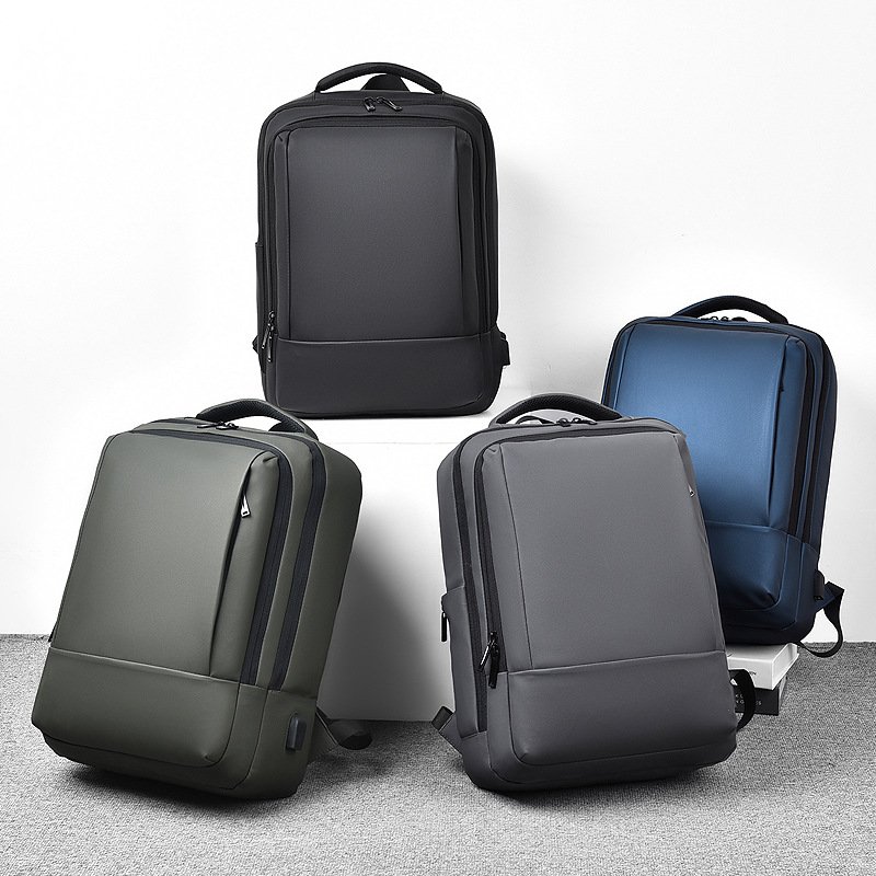 Men Business Laptop Backpack - 17.3 Inch Waterproof PU Travel Bag with Air Cushion Straps - Image 2