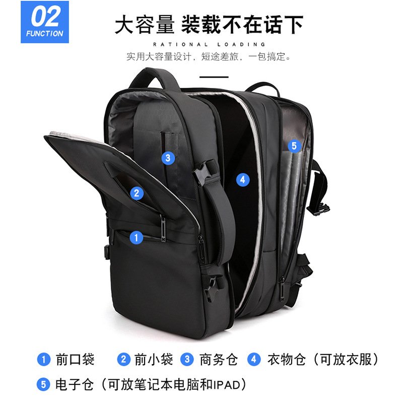 Expandable Business Backpack - Wear-resistant Oxford Cloth 16 Inch Laptop Bag for Travel - Image 2