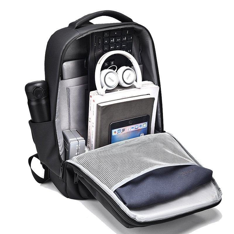 Men Business Laptop Backpack - 17.3 Inch Waterproof PU Travel Bag with Air Cushion Straps - Image 4
